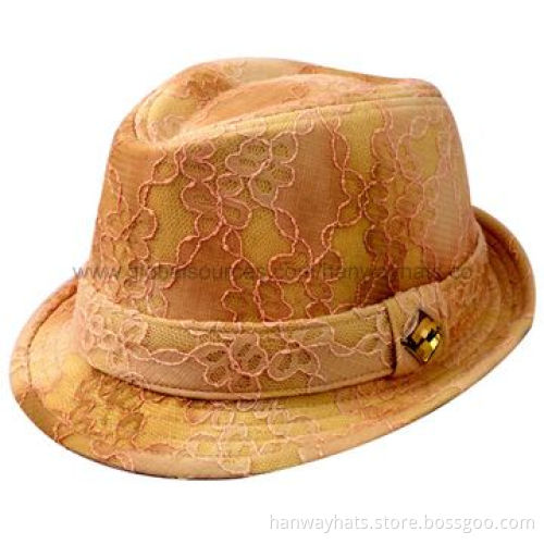 Women's fedora hat with self band and rhinestone trim